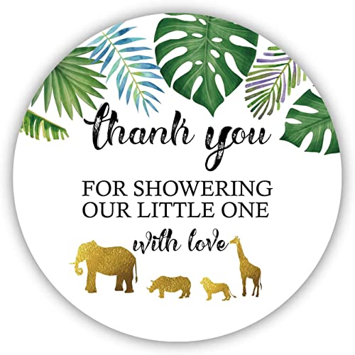 Gold Jungle Safari Baby Shower Thank You Stickers - 50 Pack