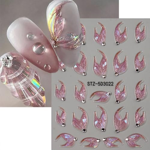 BYJKYEN 5D Embossed Mermaid Nail Stickers Self Adhesive Ocean Decals