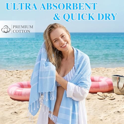 Fammart Oversized Turkish Beach Towel, Light Green Microfiber Sand-Free 36x72