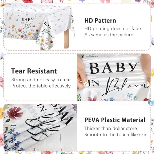 Heboland 3 Pack Waterproof Baby Shower Tablecloths 54x108 Inches Wildflower Theme