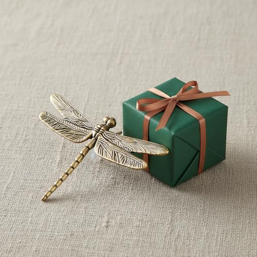 Tucnoeu 2-Piece Brass Dragonfly Figurine Set, Vintage Metal Desk Ornament