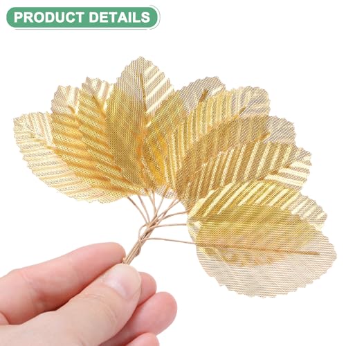 Gold Artificial Silk Leaf with Wire Stem - 20 Pack Faux Decorative Leaves