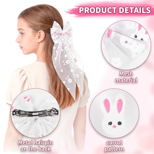Doneace Easter Bunny Hair Bow Clip Large Fabric Hair Accessories for Women