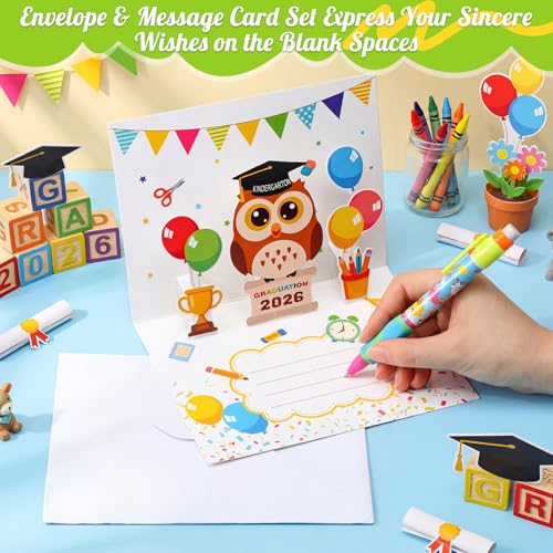 Kindergarten Graduation Pop-Up Card 2026 with Owl & Balloons