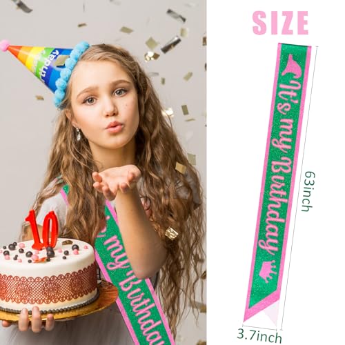 Kicosy Glitter Pink & Green It's My Birthday Sash for Witch-Themed Party