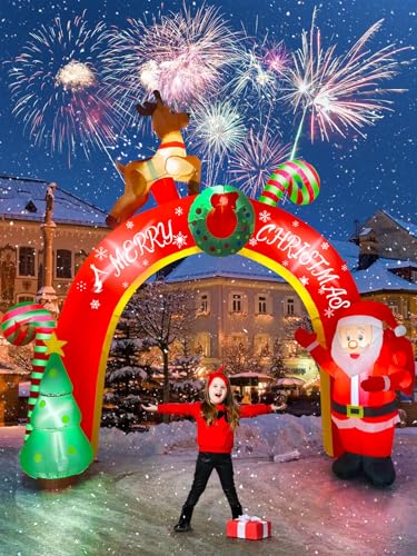 Christmas Inflatable Decoration with Built-in LEDs - 10FT Reindeer Santa Tree, Christmas Archway