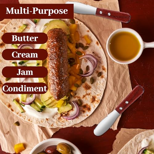 Ouligay Stainless Steel Butter Spreader Knife Set - 2 Pcs with Wooden Handle for Easy Spreading