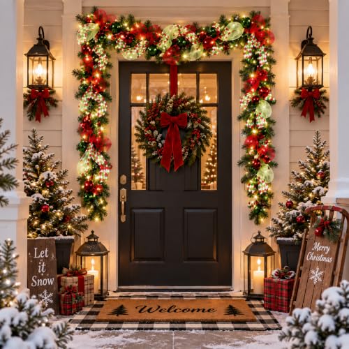 Christmas Artificial Garland with LED Lights - 6 Ft Red & Green Wreath Decor - Variation of THIS listing