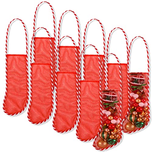 20 Pcs Red and White Mesh Candy Cane Christmas Stockings - 17 Inch Holiday Decor