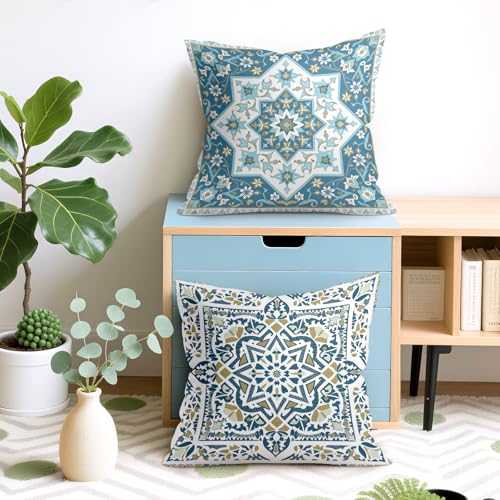 Joymaison Blue Mandala Velvet Throw Pillow Covers Set of 4 - 18x18 Inches