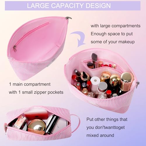 Initial Makeup Bag Personalized Striped Cosmetic Toiletry Pouch Pink M