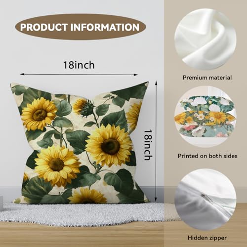 Spring Summer Floral Throw Pillow Cover - 18x18 Sunflower Design
