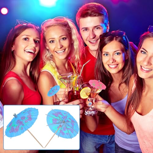 50 Pcs Tropical Cocktail Umbrellas & Toothpicks - 4-inch Mini Paper Drink Picks for Garnishes