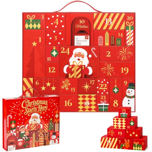 Red 24-Day Christmas Advent Calendar with Fillable Gift Boxes - DIY Holiday Countdown