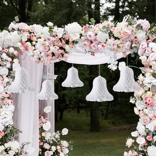 12-Inch White Honeycomb Wedding Bells - Set of 6 Hanging Decorations
