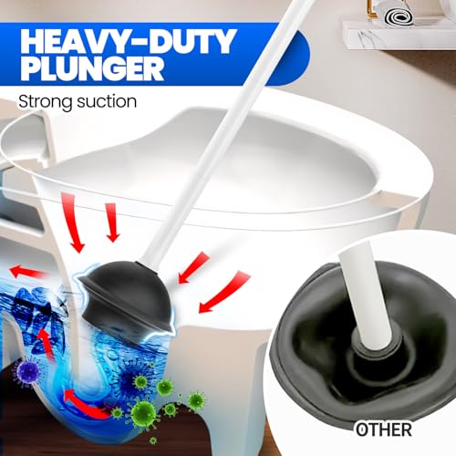 Denvlex Pearl White Toilet Plunger with Holder - Heavy Duty Bathroom Cleaner