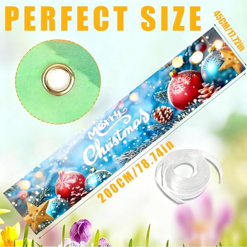 Christmas Outdoor Banner 78.7 x 17.7 Inch with Ornaments & Snowflakes