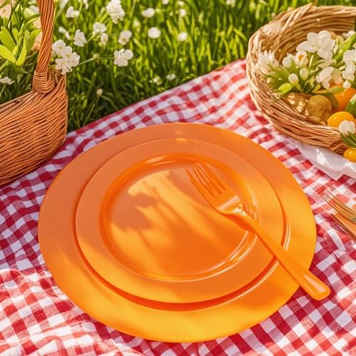 Orange Disposable Plates Set 60PCS for Fall Halloween & Thanksgiving - Heavy Duty 10.25inch & 7.5inch - Variation of Orange / 60