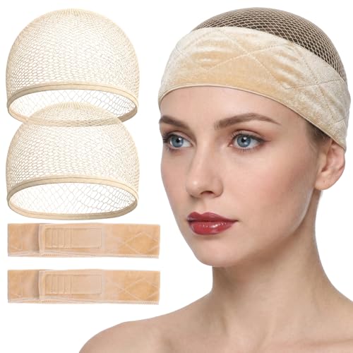 JJUNW 4-Piece Wig Cap and Grip Band Set Non-Slip Mesh Hair Nets