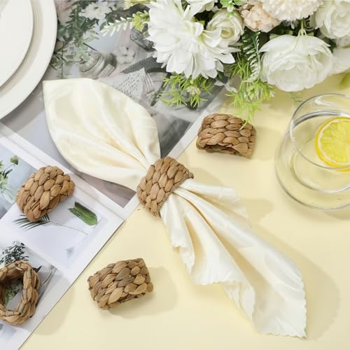 LemonRoad 24 Semicircle Woven Napkin Rings Farmhouse Rustic Boho Set