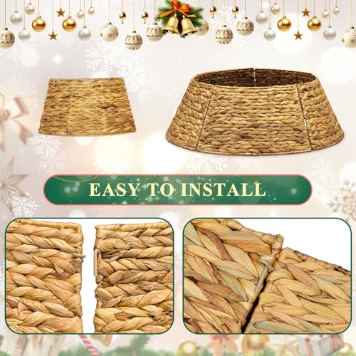 Lanpn 28 Inch Rattan Christmas Tree Collar - Brown Woven Wicker Tree Skirt for Small Artificial Trees
