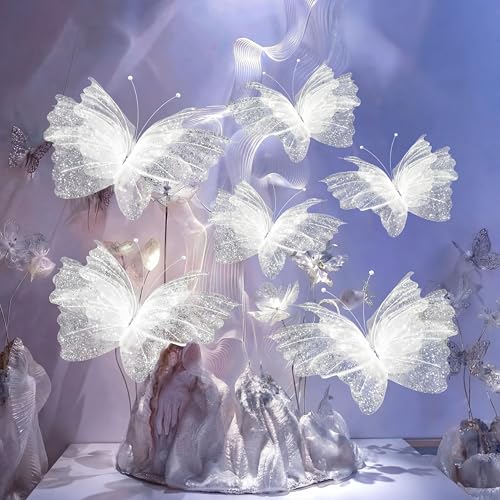 Glitter White Butterfly Christmas Decorations Set - 6 Large & Small Ornaments