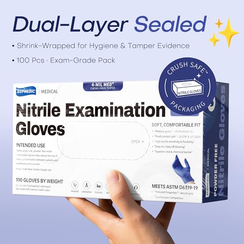 Supmedic Nitrile Exam Gloves - Medium Blue Violet, 4 Mil Powder-Free (100Ct)