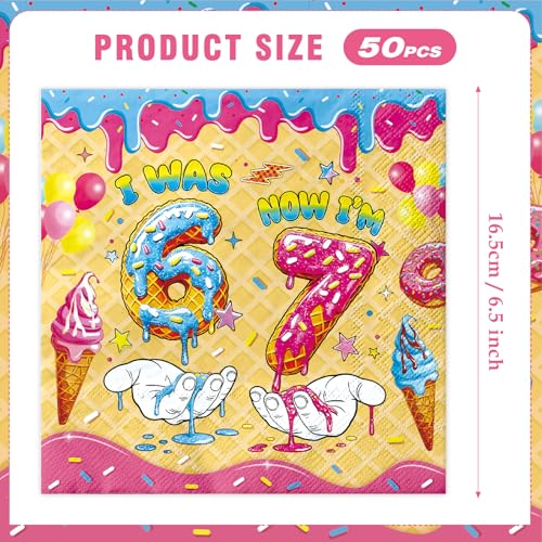 50 Pcs 6-7 Birthday Decorations | Donut Print Napkins Set