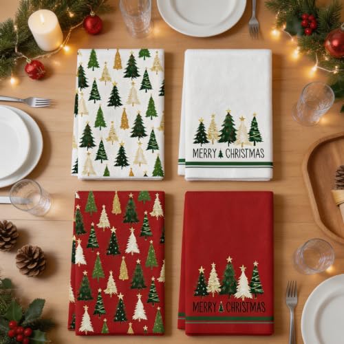 Christmas Kitchen Towels 4 Pack - Microfiber Dishcloths for Holiday Decor