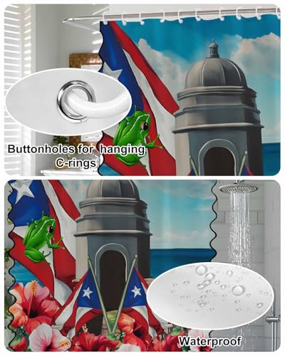 Puerto Rico Flag Shower Curtain with Scalloped Border - 72"x72"