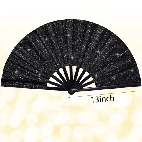 tiggell 13-Inch Line Dancing Rave Fans - Glitter Folding Hand Fans