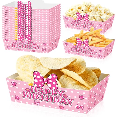 25 Pack Pink Mouse Birthday Party Food Trays - Polka Dot Design