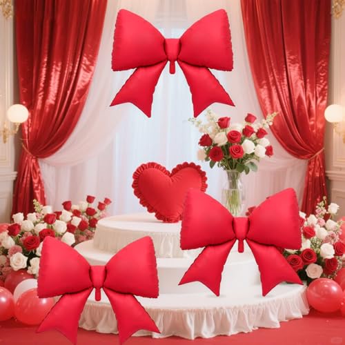 4 Pcs Giant Red Bow Balloons - 38 Inch Foil Decorations for Parties