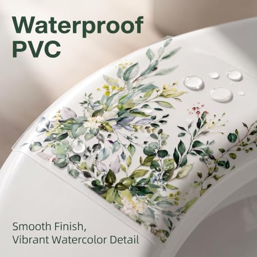 Self-Adhesive Green Plant Toilet Seat Lid Decal - Waterproof Floral Sticker for Bathroom Decor