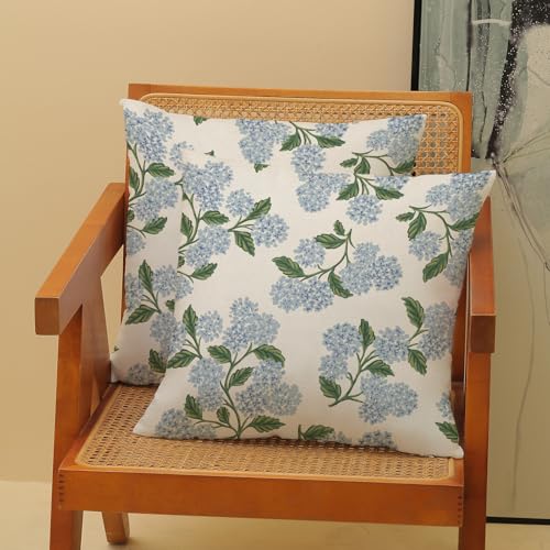 Blue Green Hydrangea Floral Pillow Covers 24x24 Inch Set of 2