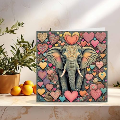 Elephant Love Heart Greeting Card - Premium 350gsm Birthday Card