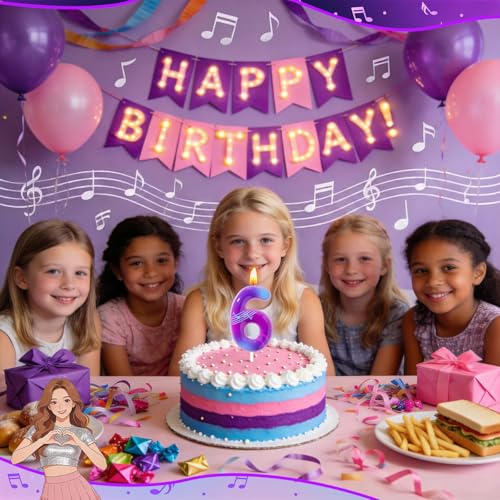 K-Pop Number 6 Birthday Candle - Fun Purple Cake Decoration