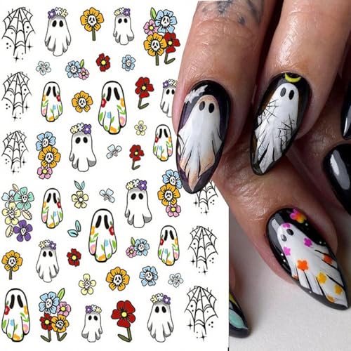 Halloween Nail Stickers 4 Sheets Self Adhesive Pumpkin Ghost Decals