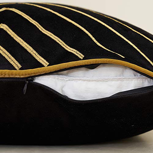 Avigers 12x20 Inch Black Velvet Lumbar Pillow Cover with Hidden Zipper - Geometric Design