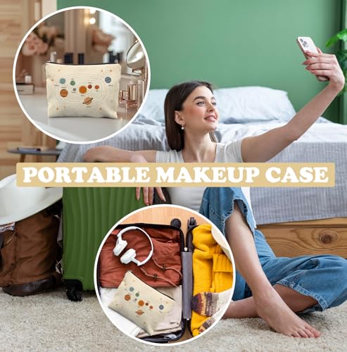 Space Planets Makeup Bag Linen Cosmetic Pouch for Travel