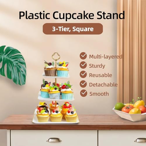 5 Pcs Dessert Serving Tray Set with Cupcake & Food Stands, Stackable & Portable