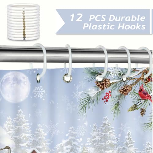 Christmas Deer Shower Curtain - Winter Snow Landscape, 72x72 Inch