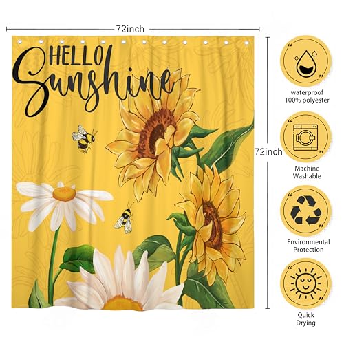 Hello Sunshine Yellow Sunflower Shower Curtain - Waterproof 72x72