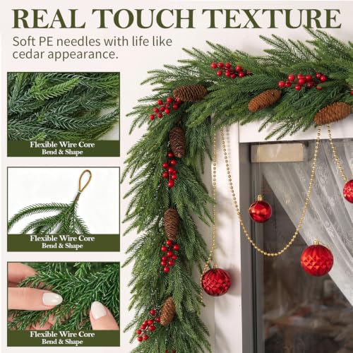 6FT Norfolk Pine Garland Real Touch Christmas Decor - Outdoor & Indoor