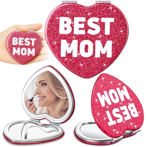 Geelin 3 Pcs Best Mom Heart Compact Mirror Gift for Mother's Day