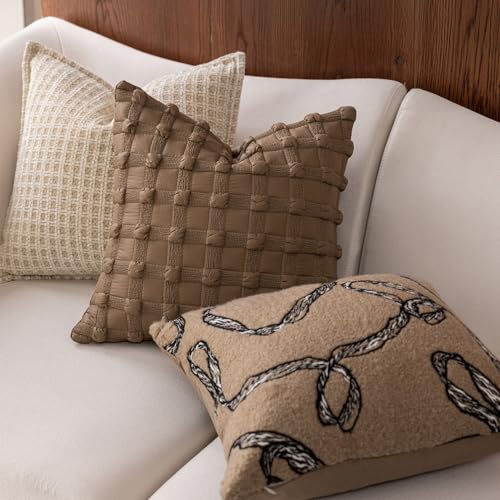 DWR 18x18 Throw Pillow Covers, 3D Sculpted Knot Grid with Velvet Back (Set of 2)