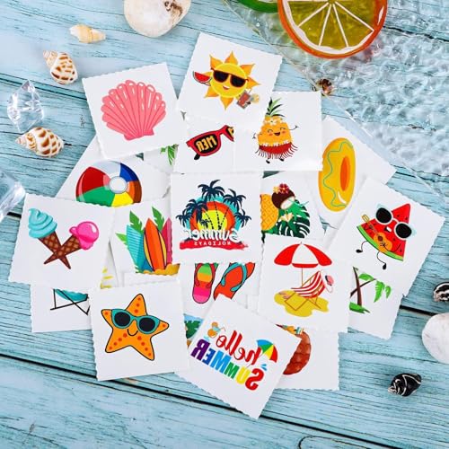 Summer Pool Party Temporary Tattoos - 144 Pcs Hawaiian Luau Beach Stickers