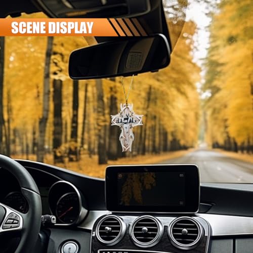 Deer & Cross Acrylic Car Rear View Mirror Ornament