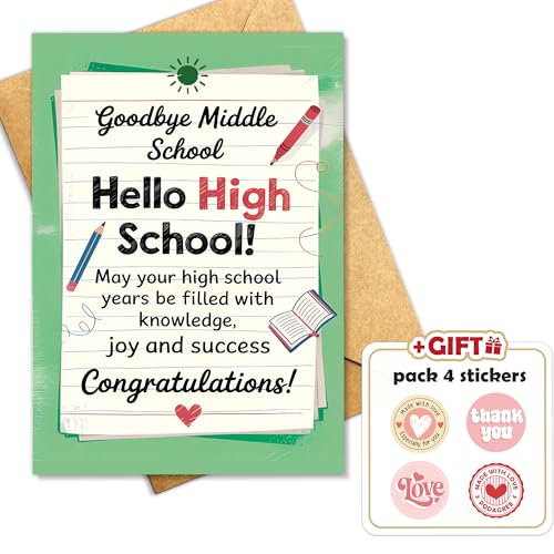 Middle School Graduation Congrats Card with Envelope - 8x5.3in
