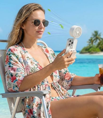 EVADA White Magnetic Phone Clip-On Fan with 360° Flexible Gooseneck